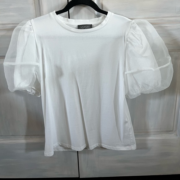 Gracia White Sheer Puff Sleeve Blouse - Picture 1 of 4